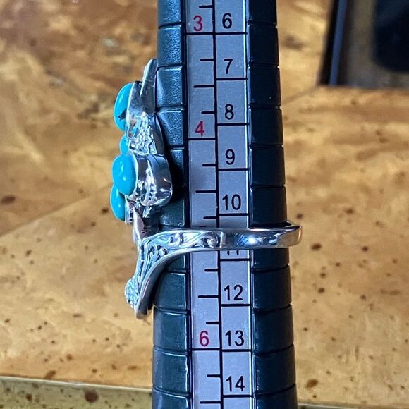 Sierra Nevada Turquoise Sterling Silver Butterfly Sunflower Ring Size 5 - Picture 8 of 9
